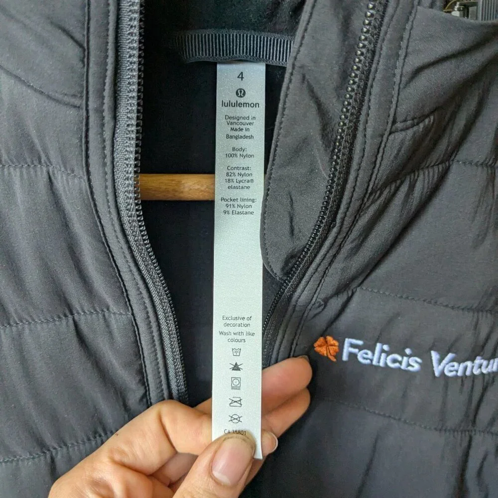 Lululemon Extra Mile Vest Black Puffer Vest Water Repellant Size 4